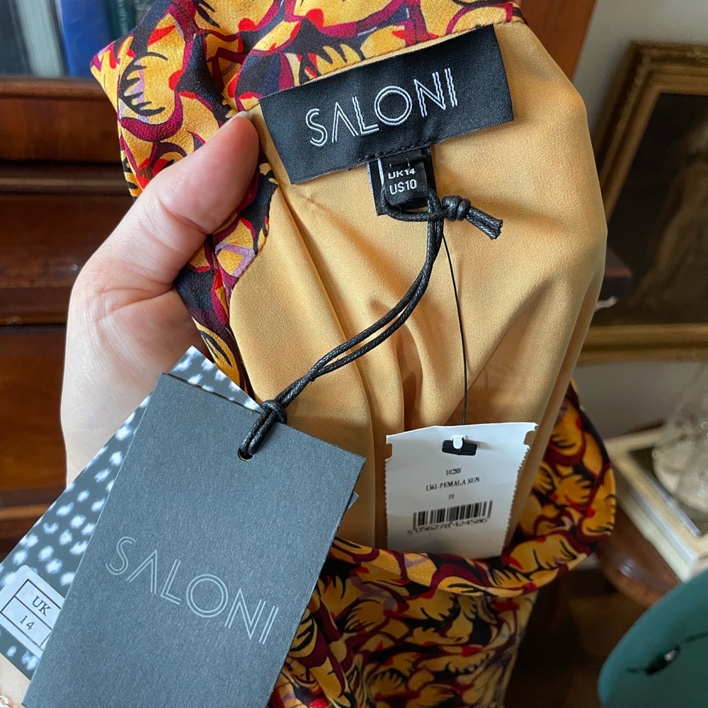 SALONI Pemala Sun Yellow and Black Floral Midi Dress NWT - Picture 2 of 7